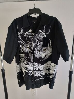 Diesel Button Up Shirt Mens Size XXL “Only The Brave Wolf Mountain” Black Rare